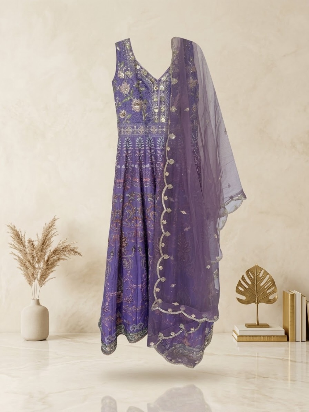 Lashkara Elegant Purple Embroidered Women's suit with Dupatta